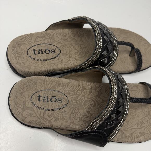 TAOS Sandals Women's 10 Pewter Genie BOHO Studded Beaded Metallic Comfort Luxury - Picture 4 of 10
